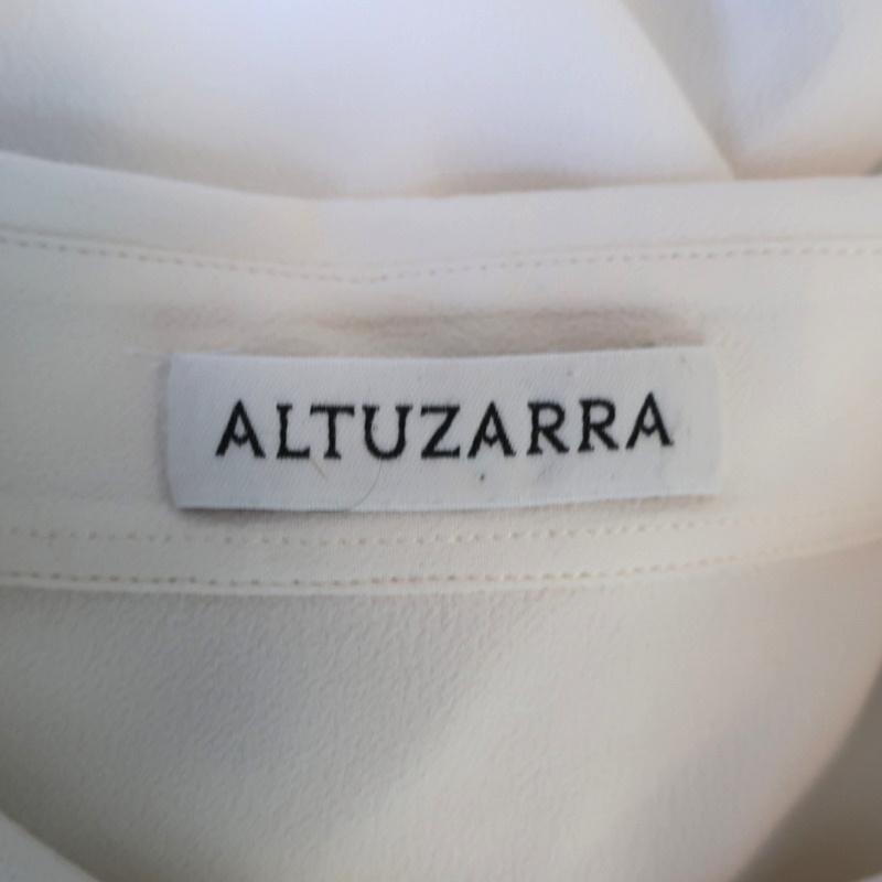 Altuzarra Blouse Garcia White Ruched Crepe Size 44 Asymmetric Button Front Shirt - Celebrity Owned