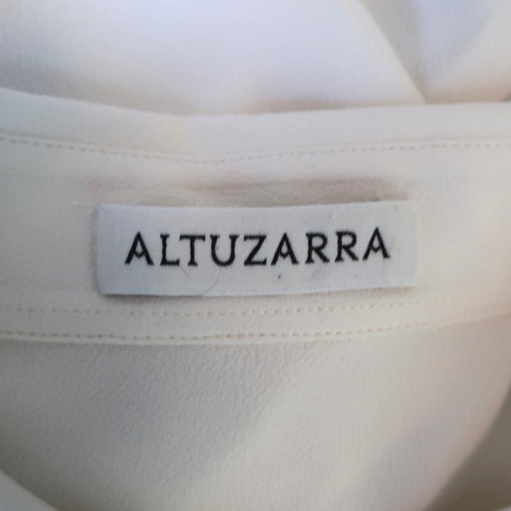 Altuzarra Blouse Garcia White Ruched Crepe Size 44 Asymmetric Button Front Shirt - Celebrity Owned