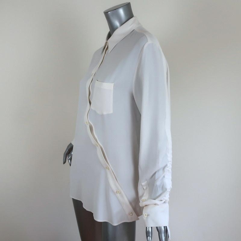 Altuzarra Blouse Garcia White Ruched Crepe Size 44 Asymmetric Button Front Shirt - Celebrity Owned