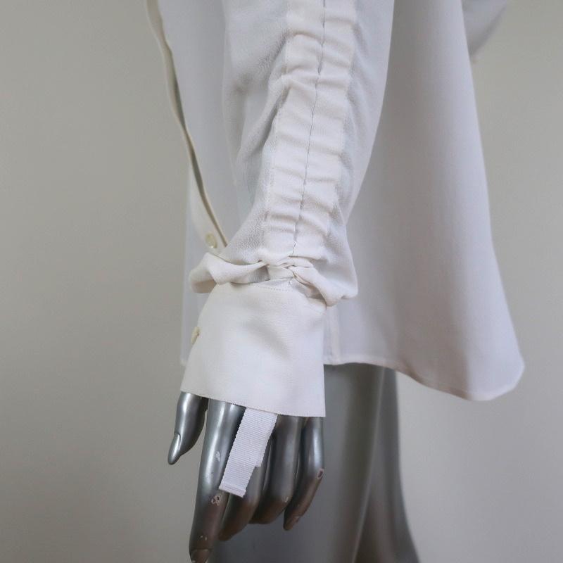 Altuzarra Blouse Garcia White Ruched Crepe Size 44 Asymmetric Button Front Shirt - Celebrity Owned