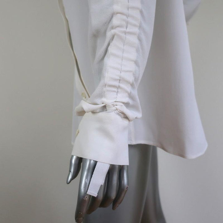 Altuzarra Blouse Garcia White Ruched Crepe Size 44 Asymmetric Button Front Shirt - Celebrity Owned