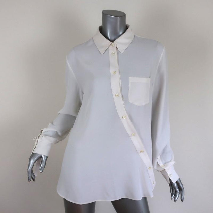 Altuzarra Blouse Garcia White Ruched Crepe Size 44 Asymmetric Button Front Shirt - Celebrity Owned