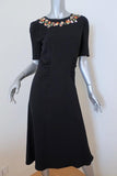 Altuzarra Dress Sylvia Black Floral-Embroidered Crepe Size 36 Half-Sleeve Midi - Celebrity Owned
