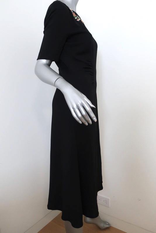 Altuzarra Dress Sylvia Black Floral-Embroidered Crepe Size 36 Half-Sleeve Midi - Celebrity Owned