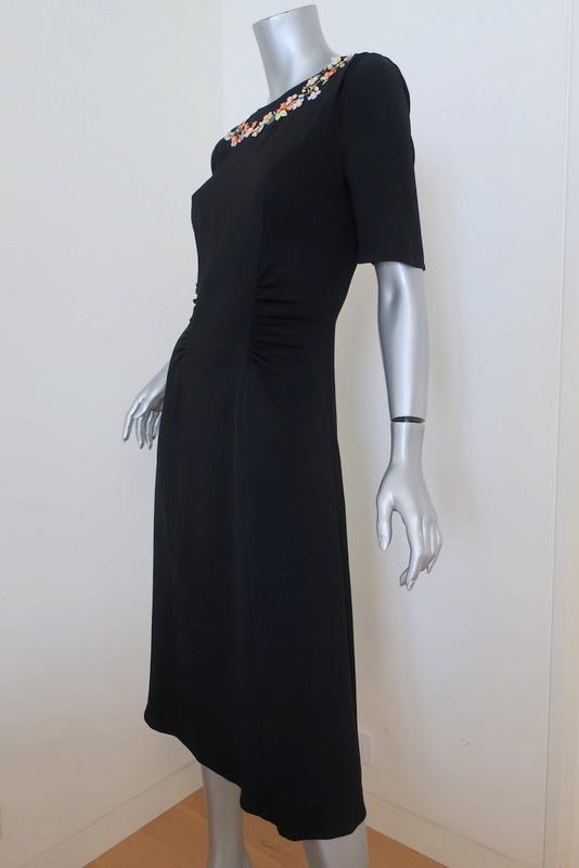 Altuzarra Dress Sylvia Black Floral-Embroidered Crepe Size 36 Half-Sleeve Midi - Celebrity Owned