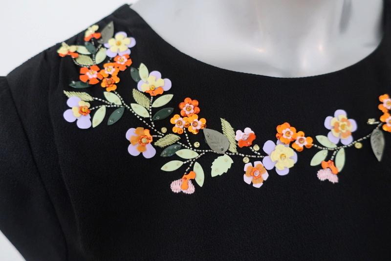 Altuzarra Dress Sylvia Black Floral-Embroidered Crepe Size 36 Half-Sleeve Midi - Celebrity Owned