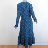 Altuzarra Midi Dress Martha Teal Printed Silk Size 42 Long Sleeve V-Neck NEW - Celebrity Owned