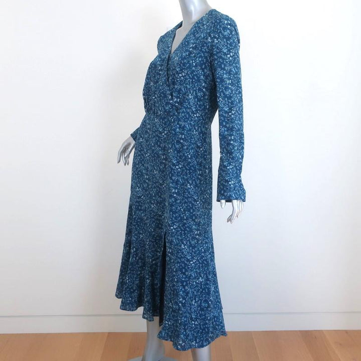 Altuzarra Midi Dress Martha Teal Printed Silk Size 42 Long Sleeve V-Neck NEW - Celebrity Owned