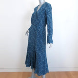 Altuzarra Midi Dress Martha Teal Printed Silk Size 42 Long Sleeve V-Neck NEW - Celebrity Owned