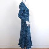 Altuzarra Midi Dress Martha Teal Printed Silk Size 42 Long Sleeve V-Neck NEW - Celebrity Owned