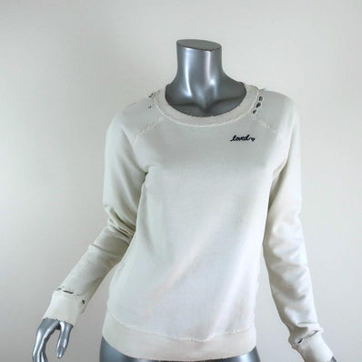AMO Loved Sweatshirt White Distressed Cotton Size Small Crewneck Pullover - Celebrity Owned