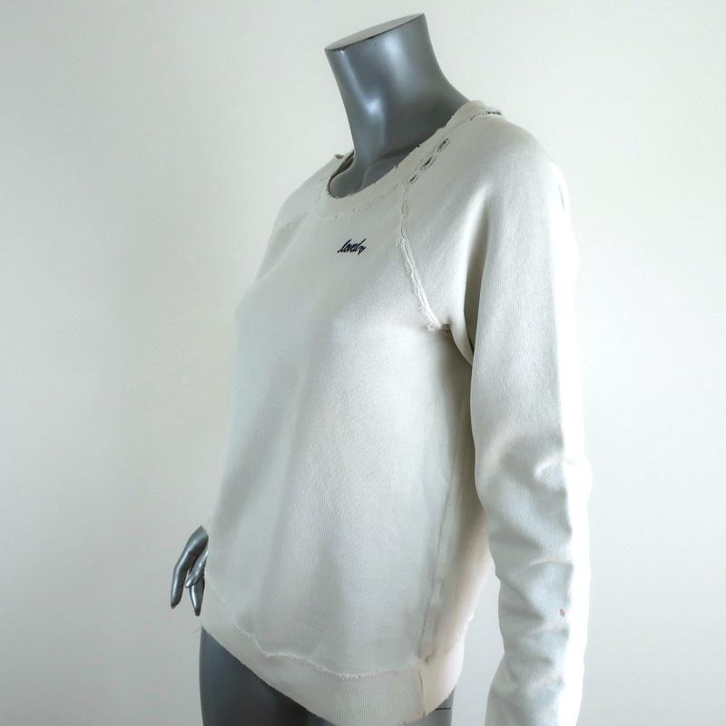 AMO Loved Sweatshirt White Distressed Cotton Size Small Crewneck Pullover - Celebrity Owned