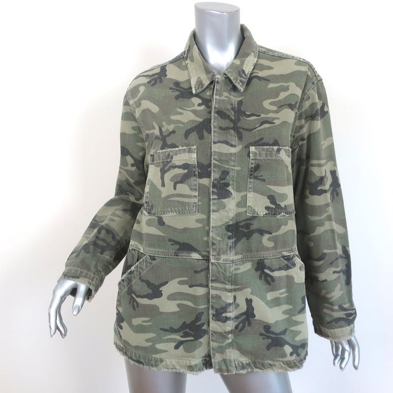 AMO Rosie Peplum Jacket Green Camo Print Denim Size Small - Celebrity Owned