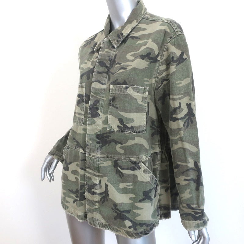 AMO Rosie Peplum Jacket Green Camo Print Denim Size Small - Celebrity Owned