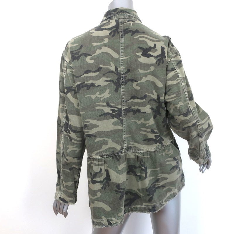 AMO Rosie Peplum Jacket Green Camo Print Denim Size Small - Celebrity Owned