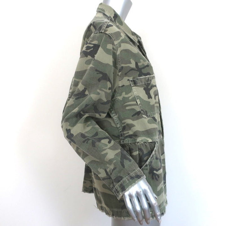 AMO Rosie Peplum Jacket Green Camo Print Denim Size Small - Celebrity Owned