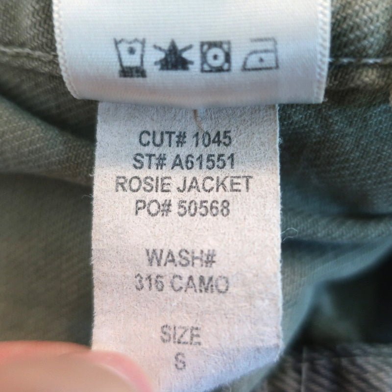 AMO Rosie Peplum Jacket Green Camo Print Denim Size Small - Celebrity Owned