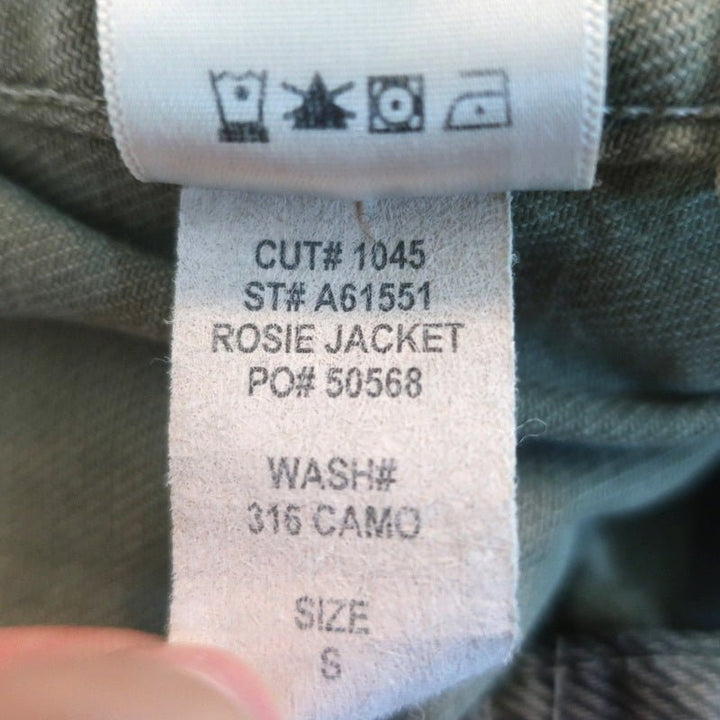 AMO Rosie Peplum Jacket Green Camo Print Denim Size Small - Celebrity Owned