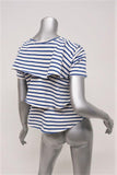 AMO Ruffle Tee Blue/Cream Striped Cotton Size Medium Short Sleeve Top - Celebrity Owned