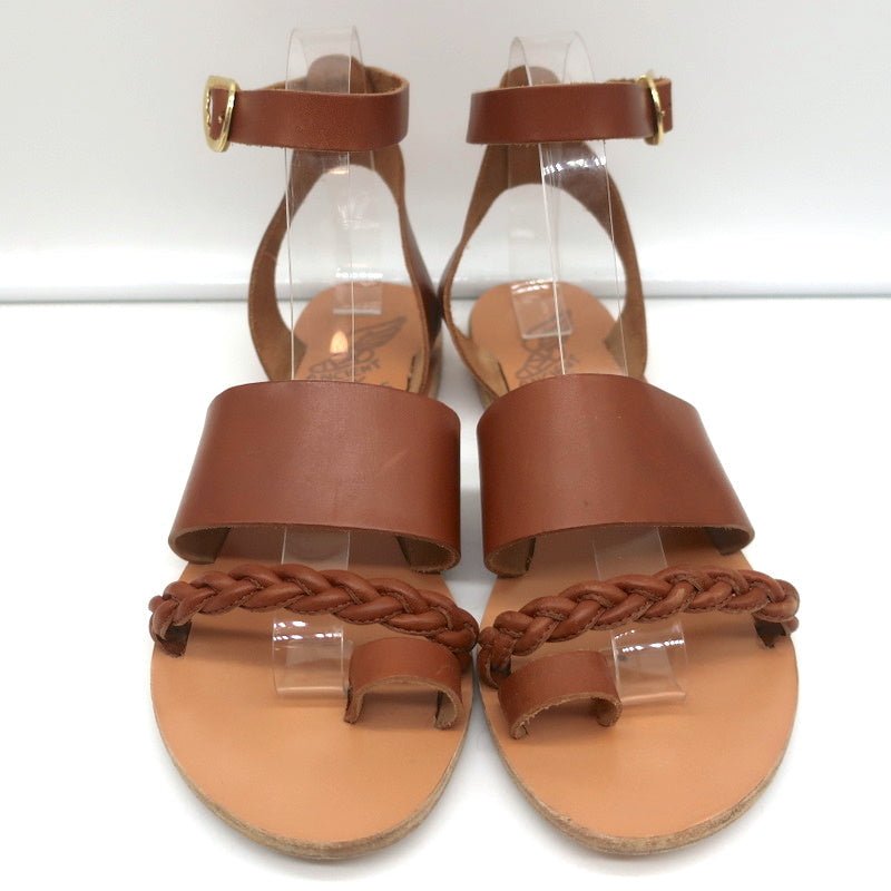 Ancient Greek Sandals Agni Ankle Strap Sandals Brown Braided Leather Size 38 - Celebrity Owned