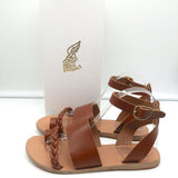 Ancient Greek Sandals Agni Ankle Strap Sandals Brown Braided Leather Size 38 - Celebrity Owned