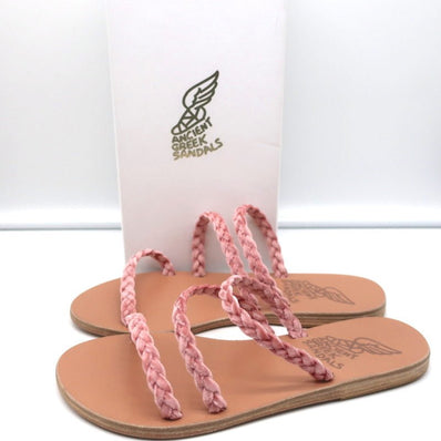 Ancient Greek Sandals Alkmini Slides Dusty Pink Braided Velvet Size 38 NEW - Celebrity Owned
