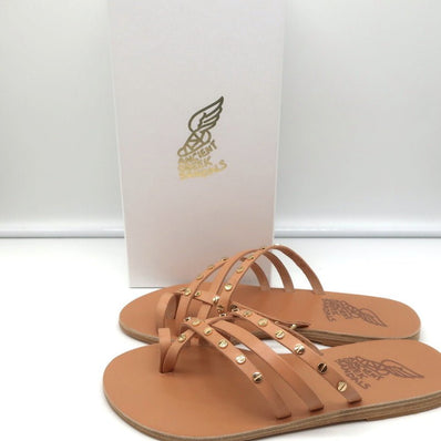 Ancient Greek Sandals Apli Amalia Nails Slide Sandals Beige Leather Size 38 NEW - Celebrity Owned