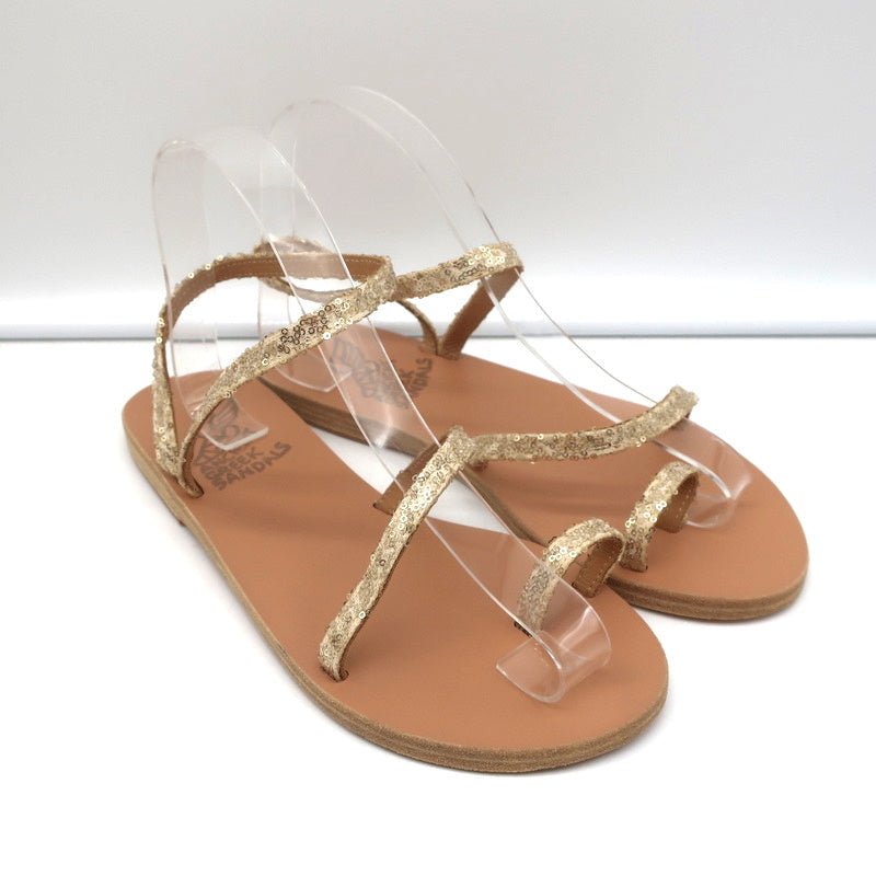 Ancient Greek Sandals Eleftheria Ankle Strap Sandals Gold Sequin Size 38 NEW - Celebrity Owned