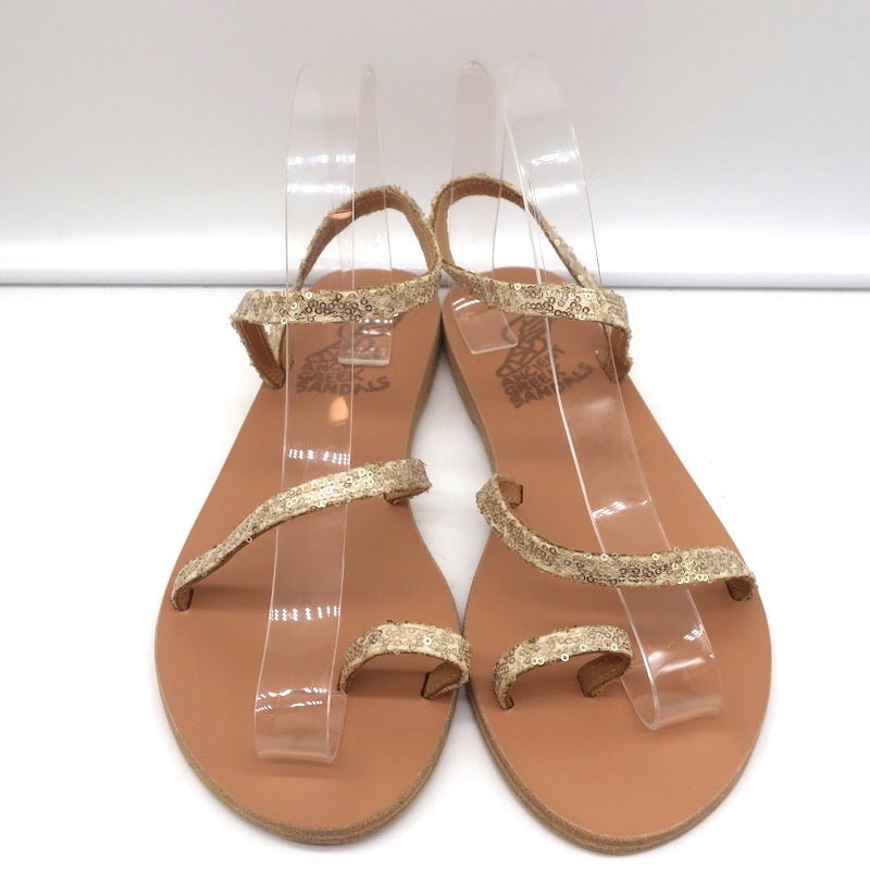 Ancient Greek Sandals Eleftheria Ankle Strap Sandals Gold Sequin Size 38 NEW - Celebrity Owned