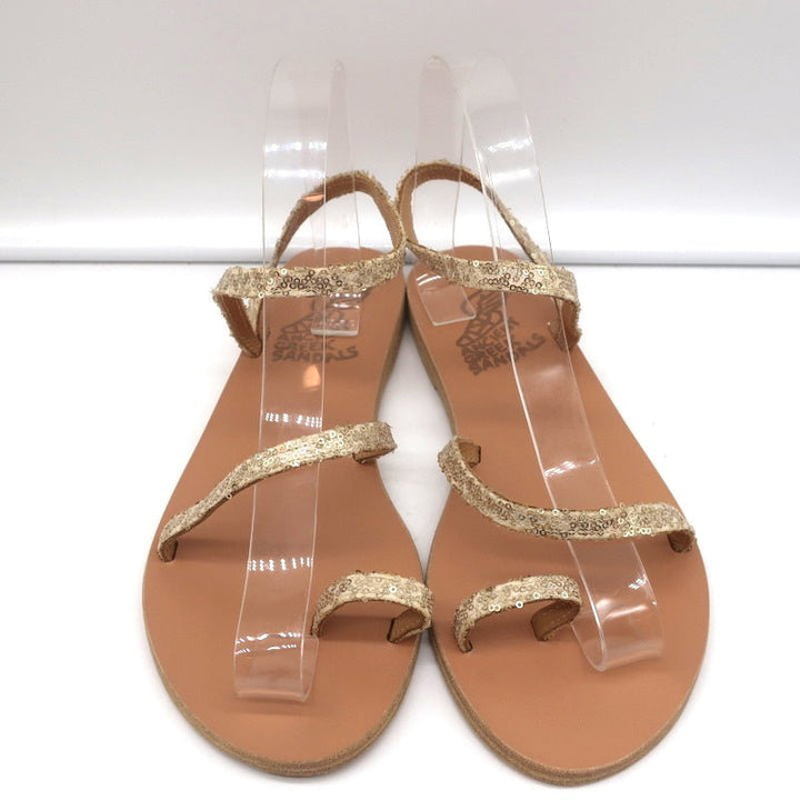 Ancient Greek Sandals Eleftheria Ankle Strap Sandals Gold Sequin Size 38 NEW - Celebrity Owned