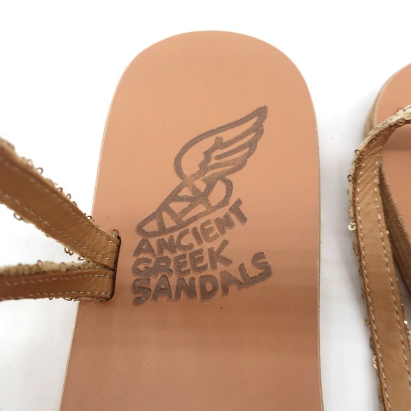 Ancient Greek Sandals Eleftheria Ankle Strap Sandals Gold Sequin Size 38 NEW - Celebrity Owned