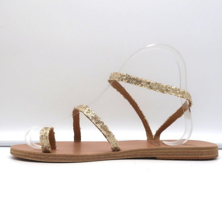 Ancient Greek Sandals Eleftheria Ankle Strap Sandals Gold Sequin Size 38 NEW - Celebrity Owned