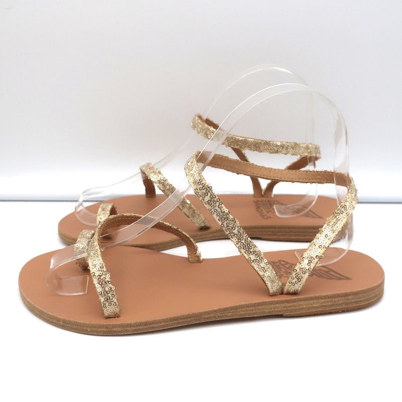 Ancient Greek Sandals Eleftheria Ankle Strap Sandals Gold Sequin Size 38 NEW - Celebrity Owned