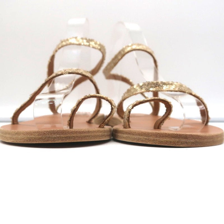 Ancient Greek Sandals Eleftheria Ankle Strap Sandals Gold Sequin Size 38 NEW - Celebrity Owned