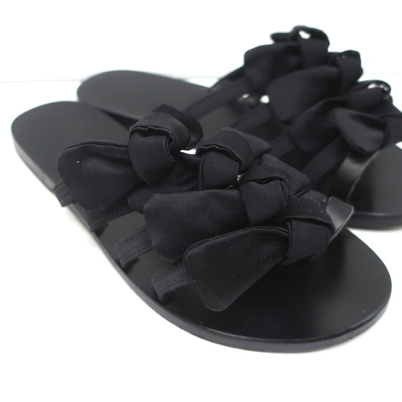 Ancient Greek Sandals Hara Bow Slide Sandals Black Satin Size 38 - Celebrity Owned