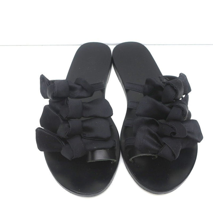 Ancient Greek Sandals Hara Bow Slide Sandals Black Satin Size 38 - Celebrity Owned