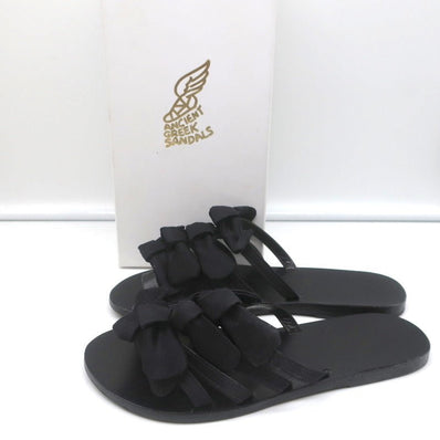 Ancient Greek Sandals Hara Bow Slide Sandals Black Satin Size 38 - Celebrity Owned