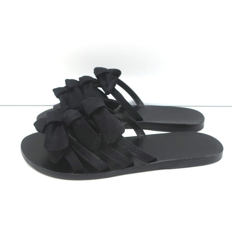 Ancient Greek Sandals Hara Bow Slide Sandals Black Satin Size 38 - Celebrity Owned
