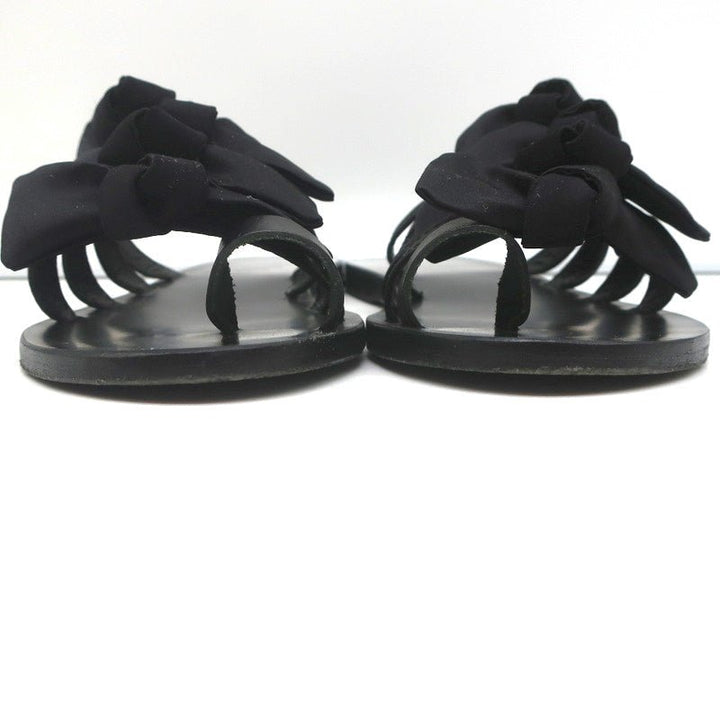 Ancient Greek Sandals Hara Bow Slide Sandals Black Satin Size 38 - Celebrity Owned