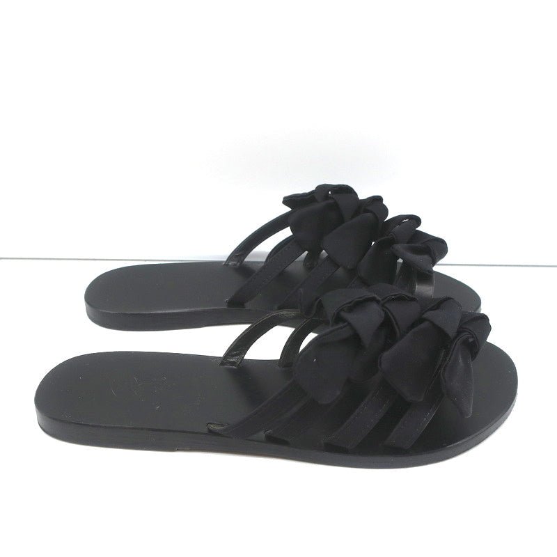 Ancient Greek Sandals Hara Bow Slide Sandals Black Satin Size 38 - Celebrity Owned