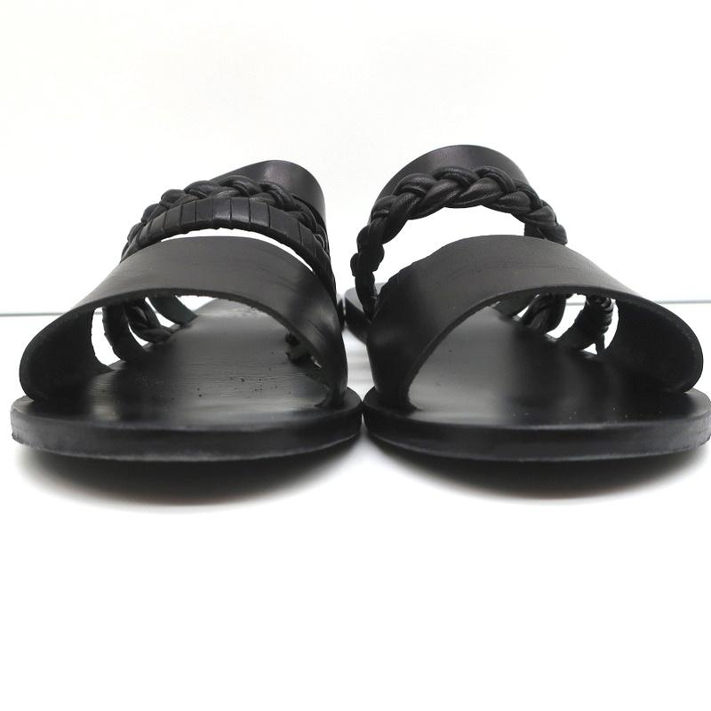 Ancient Greek Sandals Helene Slides Black Braided Leather Size 38 - Celebrity Owned