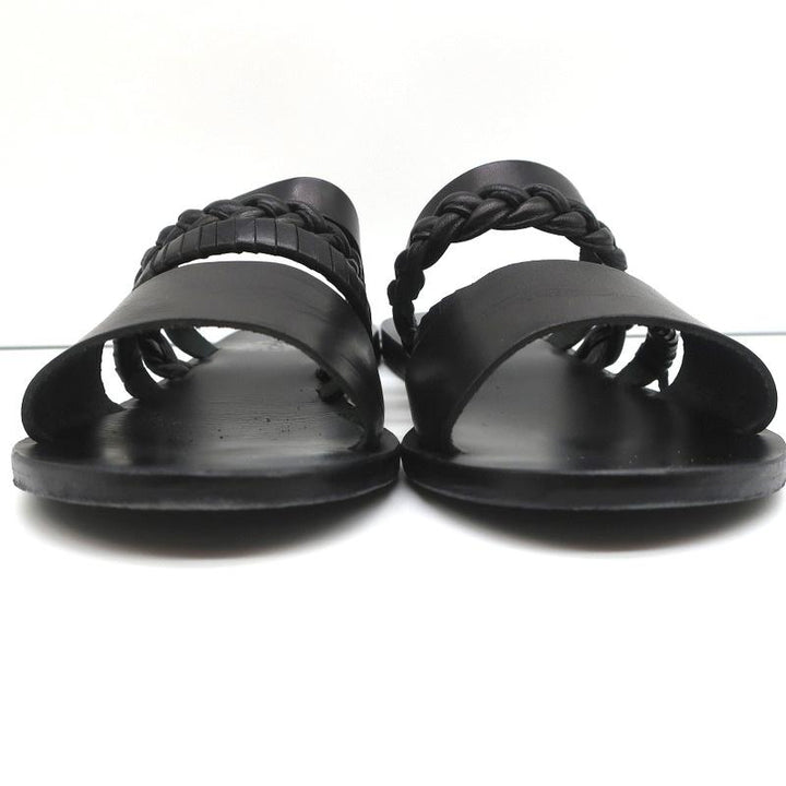 Ancient Greek Sandals Helene Slides Black Braided Leather Size 38 - Celebrity Owned