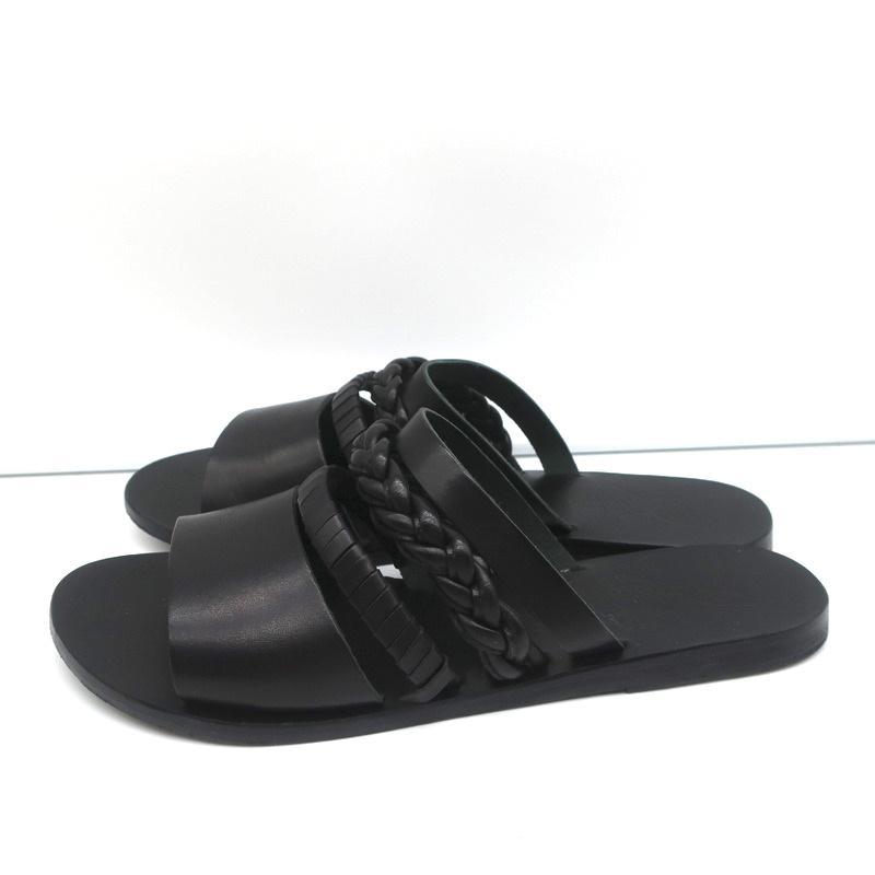 Ancient Greek Sandals Helene Slides Black Braided Leather Size 38 - Celebrity Owned