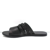 Ancient Greek Sandals Helene Slides Black Braided Leather Size 38 - Celebrity Owned
