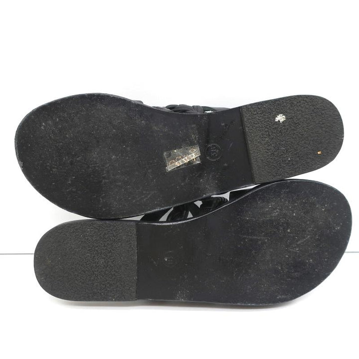 Ancient Greek Sandals Helene Slides Black Braided Leather Size 38 - Celebrity Owned