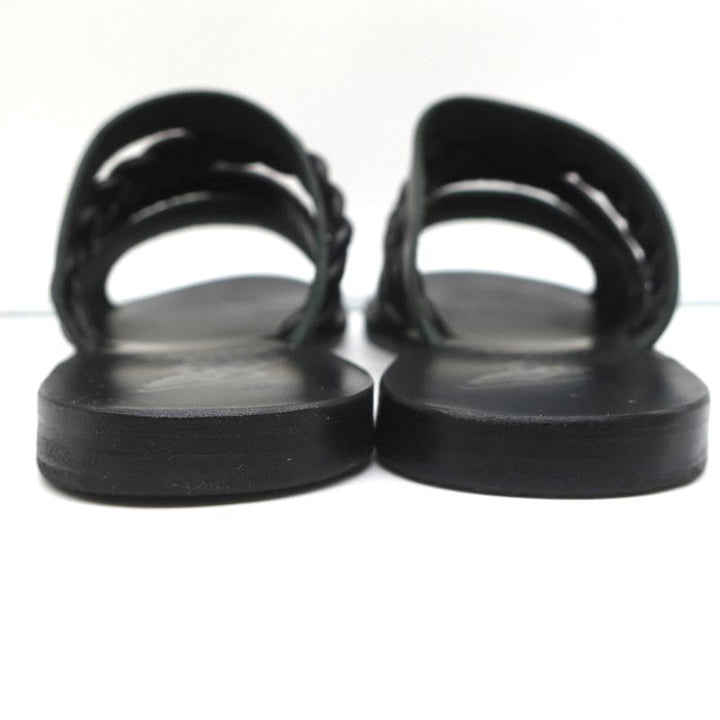 Ancient Greek Sandals Helene Slides Black Braided Leather Size 38 - Celebrity Owned