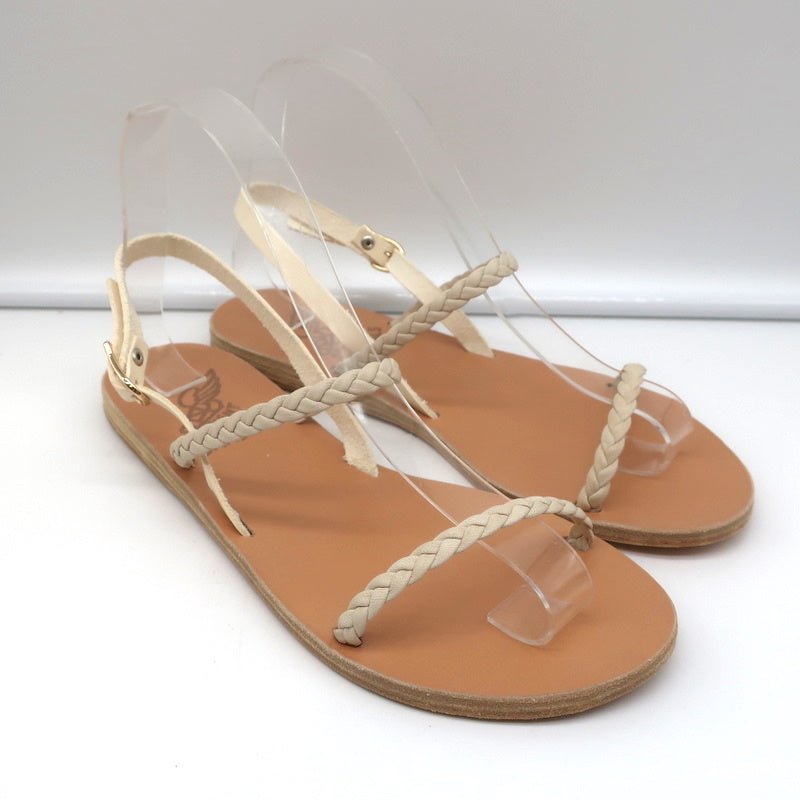 Ancient Greek Sandals Irida Slingback Sandals Off-White Braided Leather Size 38 - Celebrity Owned