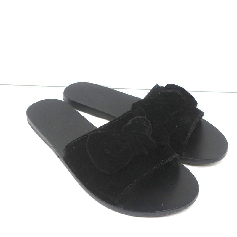 Ancient Greek Sandals Taygete Bow Slide Sandals Black Velvet Size 38 - Celebrity Owned
