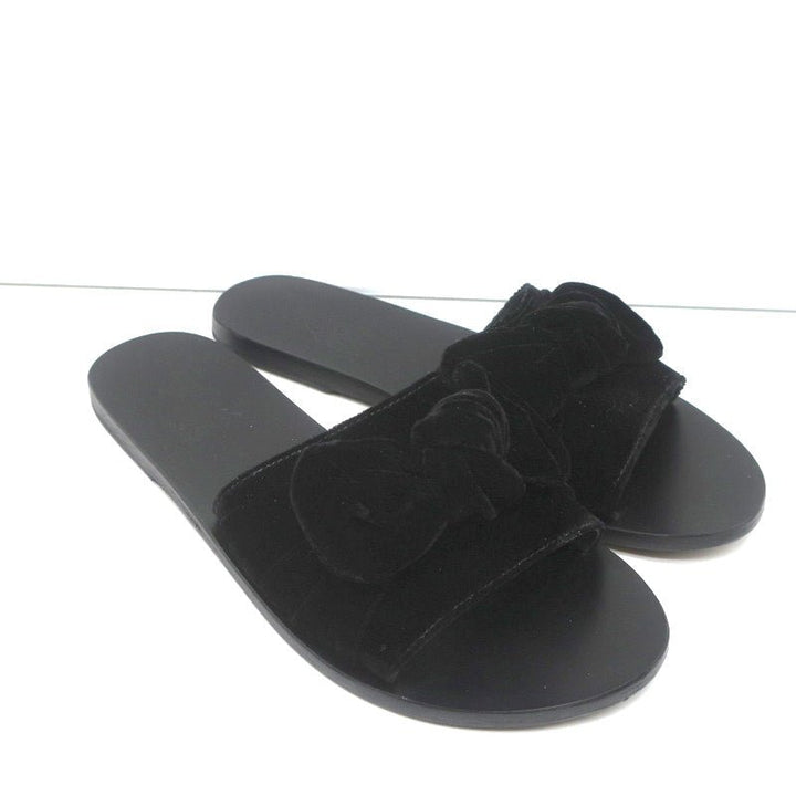 Ancient Greek Sandals Taygete Bow Slide Sandals Black Velvet Size 38 - Celebrity Owned