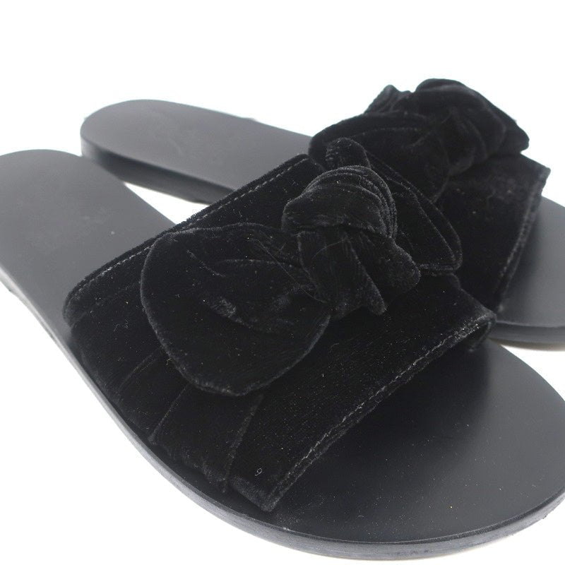 Ancient Greek Sandals Taygete Bow Slide Sandals Black Velvet Size 38 - Celebrity Owned